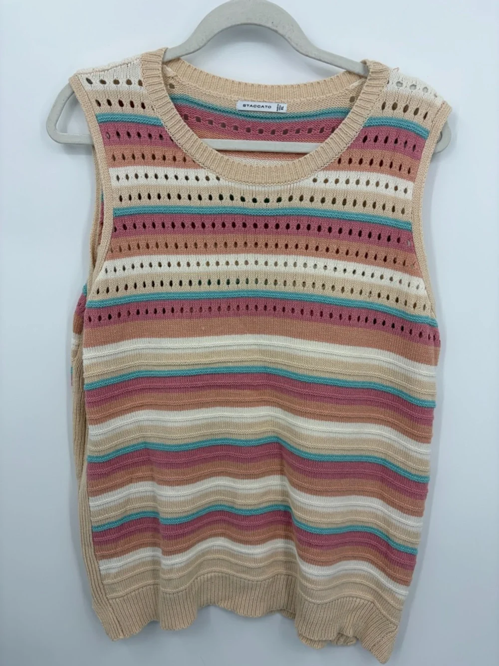 Staccato knit sweater‎ top striped sz XL beige pink green sleeveless